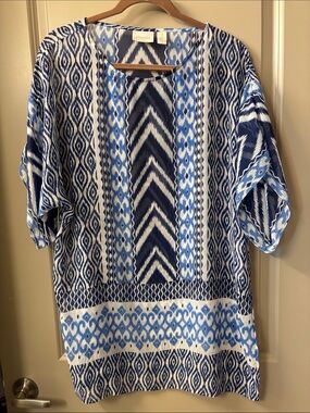 Chico's Navy and Light Blue Patterned Swimsuit Cover Up
